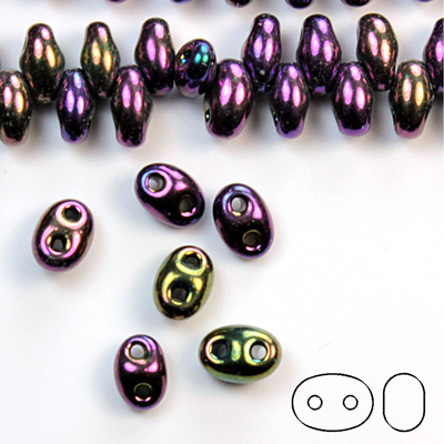 Preciosa Czech Glass 2-Hole Seed Bead - Twin 2.5x5MM IRIS PURPLE 59195 Strung