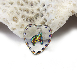 German Glass Engraved Buff Top Intaglio Pendant - Horse Head Heart 12x11MM CRYSTAL HELIO RED