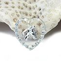 German Glass Engraved Buff Top Intaglio Pendant - Horse Head Heart 15x14MM CRYSTAL SILVER