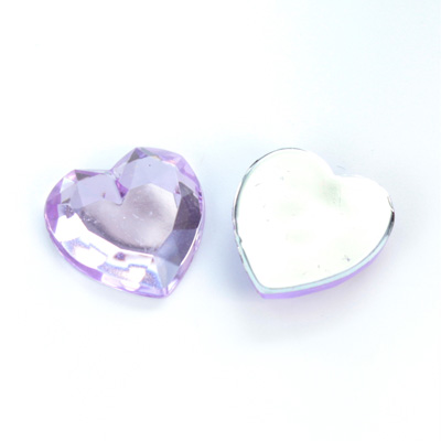 Plastic Flat Back Foiled Rose Cut Rhinestone - Heart 18.5MM LT AMETHYST