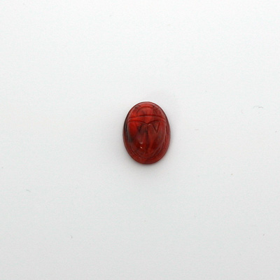 German Plastic Flat Back Scarab - Oval 08x6MM CORAL MATRIX