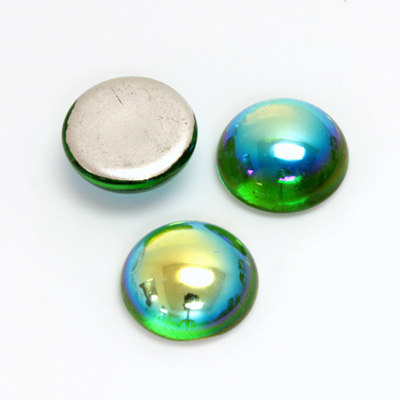 Glass Medium Dome Foiled Cabochon - Round 15MM Coated PERIDOT AB