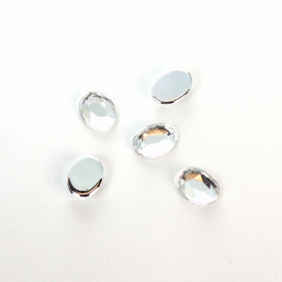 Plastic Flat Back Foiled Rose Cut Rhinestone - Oval 08x6MM CRYSTAL