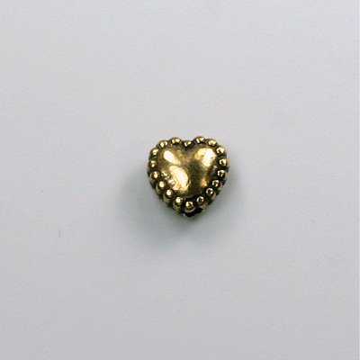 Metalized Plastic Bead - Heart with Beaded Rim 08MM ANT GOLD