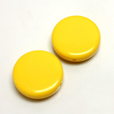 Plastic Bead - Opaque Color Smooth Flat Round 22MM BRIGHT YELLOW