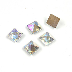 Glass Flat Back Faceted Pyramid Top Square - 08x8MM CRYSTAL AB Foiled