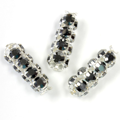 Preciosa Rhinestone Rondelle Crystal Tubes 20x7MM HEMATITE/SILVER