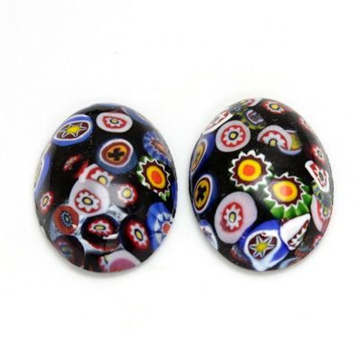 Glass Medium Dome Lampwork Cabochon - Oval 25x18MM VENETIAN BLACK MOSAIC (03105)