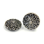 Glass Flat Back Engraved Button Top - Round Marcasite 18MM SILVER on JET