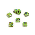 Czech Pressed Glass Bead - Smooth Flat Square 06x6MM PEACOCK GREEN