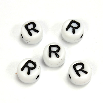 Czech Pressed Glass Engraved Bead - Alphabet 6MM BLACK ON WHITE