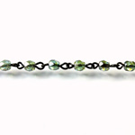 Linked Bead Chain Rosary Style with Glass Fire Polish Bead - Round 4MM GREEN-JET
