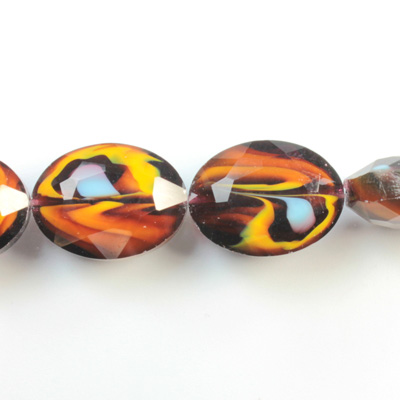 Chinese Cut Crystal Millefiori Bead - Oval 16x12MM DK BROWN