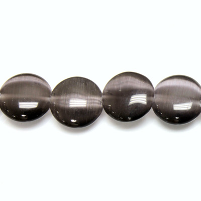 Fiber Optic Synthetic Cat's Eye Bead - Smooth Lentil Round 12MM CAT'S EYE GREY