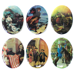 German Plastic Porcelain Decal Painting - America 250 Assorted SCENES FROM AMERICAN INDEPENDENCE Oval 40x30MM WHITE