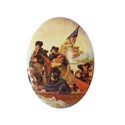 German Plastic Porcelain Decal Painting - WASHINGTON CROSSING THE DELAWARE Oval 40x30MM WHITE