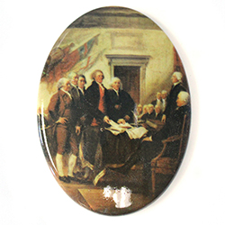 German Plastic Porcelain Decal Painting - America 250 THE DECLARATION OF INDEPENDENCE SIGNING Oval 59x43MM WHITE
