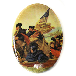 German Plastic Porcelain Decal Painting - America 250 WASHINGTON CROSSING THE DELAWARE Oval 59x43MM WHITE