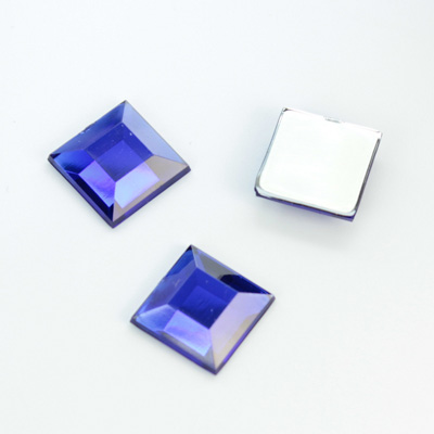 Plastic Flat Back Foiled Rose Cut Rhinestone - Square 12x12MM SAPPHIRE