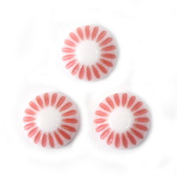 German Plastic Mosaic Engraved Flat Back Cabochons - Round 08MM PINK on WHITE