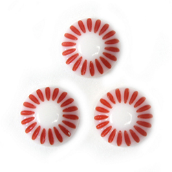 German Plastic Mosaic Engraved Flat Back Cabochons - Round 08MM RED on WHITE