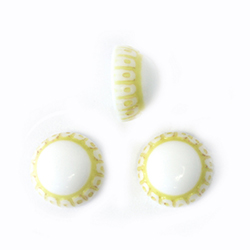 German Plastic Mosaic Engraved Flat Back Cabochons - Round 08MM YELLOW on WHITE