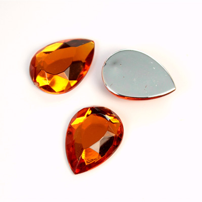 Plastic Flat Back Foiled Rose Cut Rhinestone - Pear 18x13MM TOPAZ