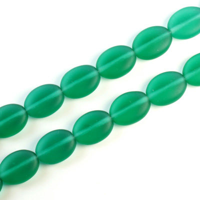 Czech Pressed Glass Bead - Flat Oval 12x9MM MATTE EMERALD