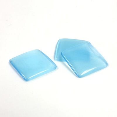 Fiber-Optic Flat Back Buff Top Straight Side Stone - Square 15x15MM CAT'S EYE AQUA