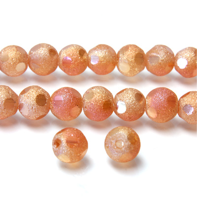 Glass Bead - Round Coated with Cut Window - 06MM AMBER METALLIC