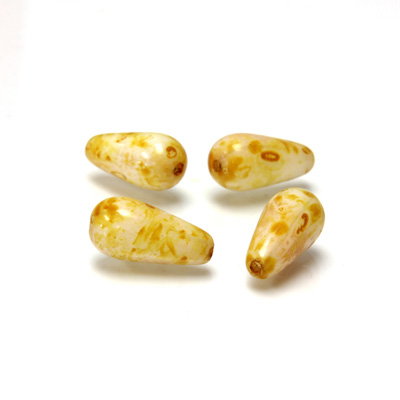 Czech Pressed Glass Bead - Smooth Pear 11x6MM TRAVERTINE BROWN