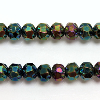 Czech Glass Fire Polished Bead - Rondelle Disc 6x5MM IRIS GREEN