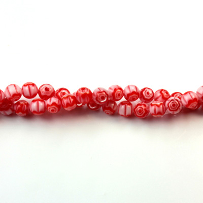 Glass Millefiori Bead - Round 04MM WHITE RED (01)