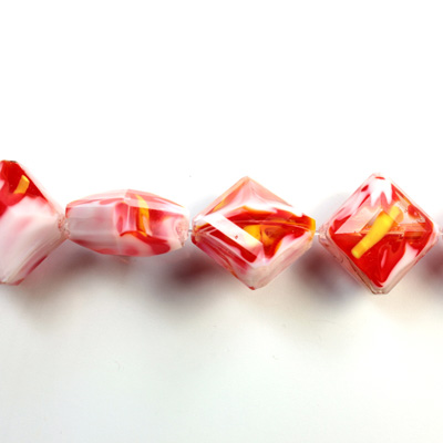 Chinese Cut Crystal Millefiori Bead - Diamond 16MM LT RED