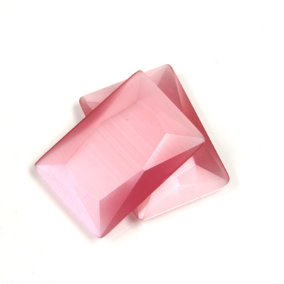 Fiber-Optic Flat Back Stone with Faceted Top and Table - Cushion 25x18MM CAT'S EYE LT PINK