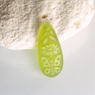 German Glass Engraved Pendant - Pear 22x10MM MATTE OLIVENE