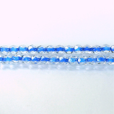 Czech Glass Fire Polish Bead - Round 04MM CRYSTAL BLUE LINE
