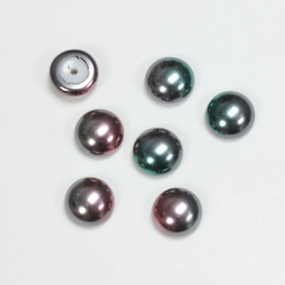 Glass Medium Dome Pearl Dipped Cabochon - Round 09MM BLACK TAHITI