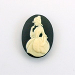 Plastic Cameo - Girl Oval 25x18MM IVORY ON BLACK