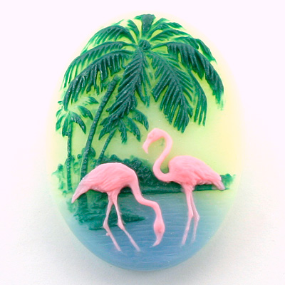 Plastic Cameo - Flamingo Oval 40x30MM MULTICOLOR