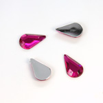 Plastic Flat Back Foiled Rose Cut Rhinestone - Pear 13x8MM FUCHSIA