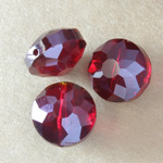 Chinese Cut Crystal Bead Side Drilled Coin - Round 14MM RUBY LUMI COAT