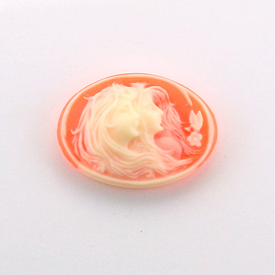 Plastic Cameo - Double Heads Oval 25x18MM IVORY ON CORNELIAN