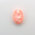 Plastic Cameo - Flower, Rose Oval 18x13MM WHITE ON ANGELSKIN