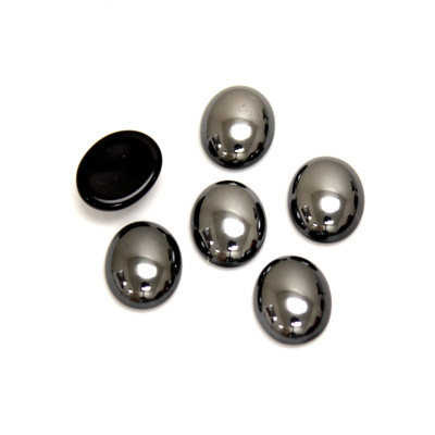 Glass Medium Dome Cabochon - Coated Oval 10x8MM HEMATITE