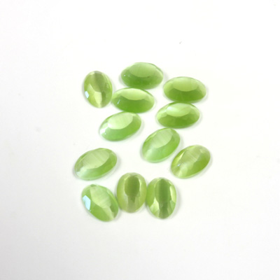 Fiber-Optic Flat Back Stone with Faceted Top and Table - Oval 06x4MM CAT'S EYE LT GREEN