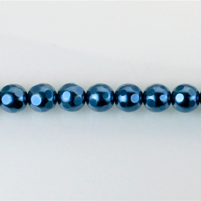 Czech Glass Pearl Bead - Round Faceted Golf 6MM NAVY 70467