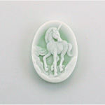 Plastic Cameo - Unicorn Oval 25x18MM WHITE ON MINT GREEN FS