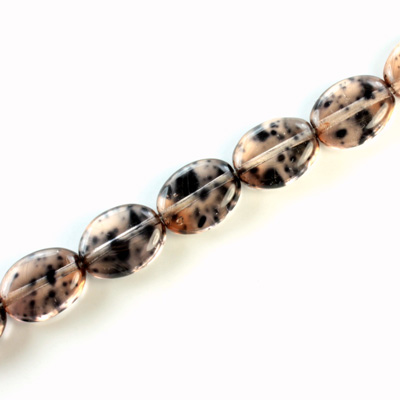 Czech Pressed Glass Bead - Flat Oval 12x9MM SPECKLE TAUPE 64189