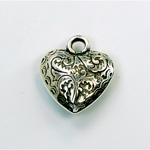 Metalized Plastic Pendant- Engraved Heart 18MM ANT SILVER